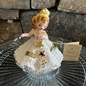 Vintage Josef December Angel Figurine - White and Gold